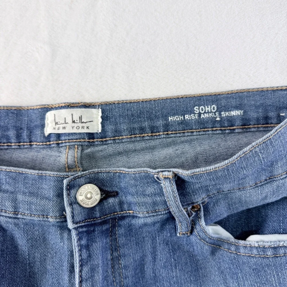 Nicole Miller New York Jeans SOHO High Rise Ankle Skinny Blue Distressed Size 12